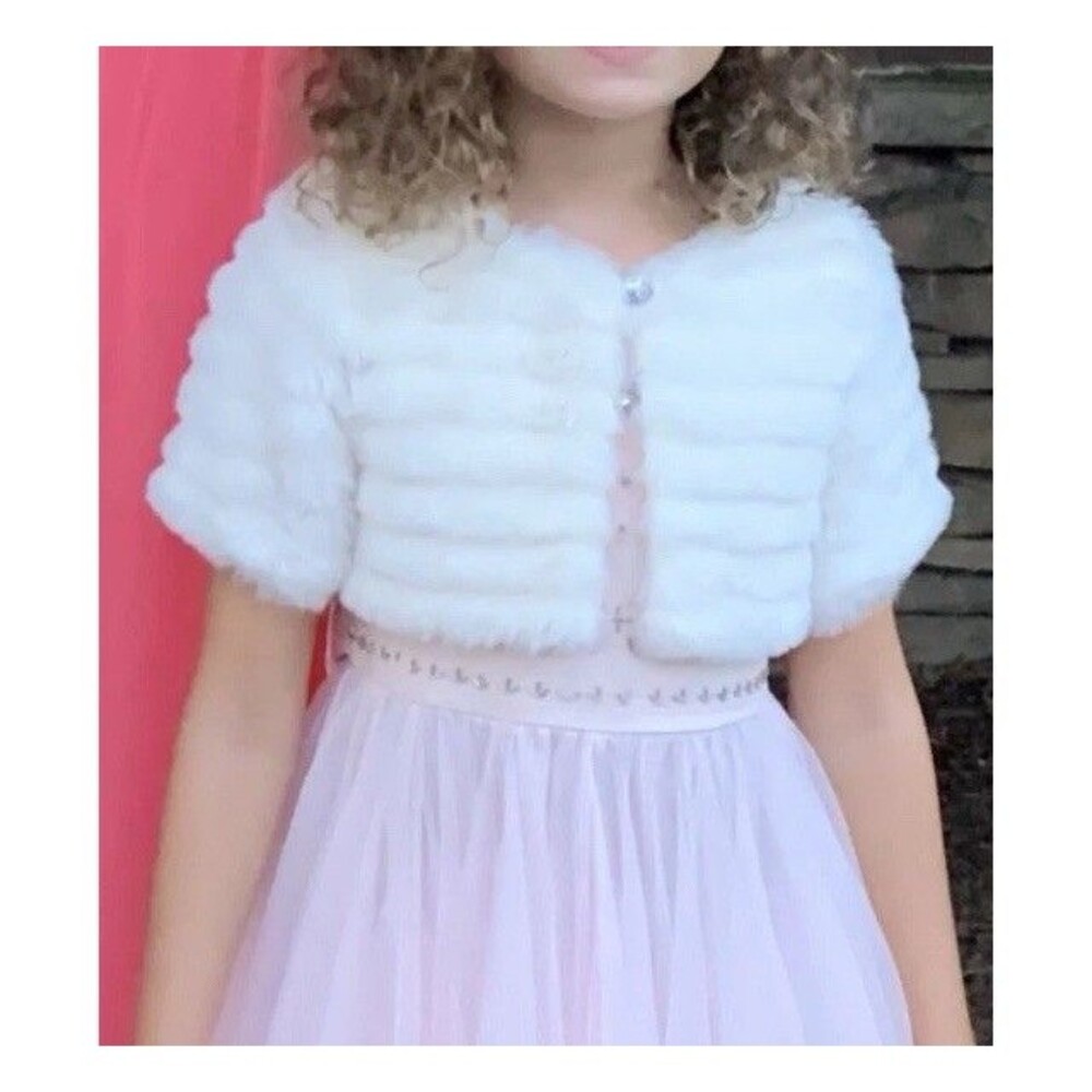 H&M Girls 8 Off White Faux Fur Cape Bolero Cropped Jacket